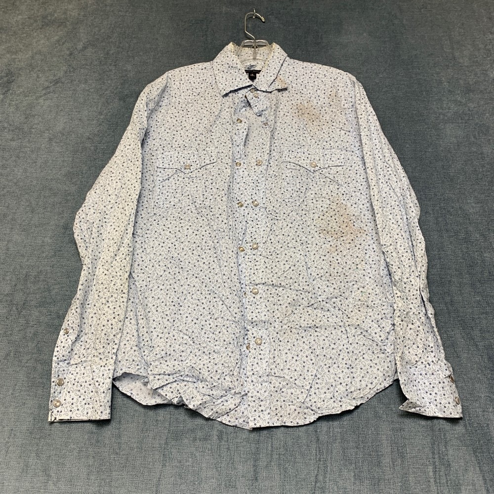 Banana Republic Western Shirt Mens Medium White Paisley Pearl Snap Standard Fit